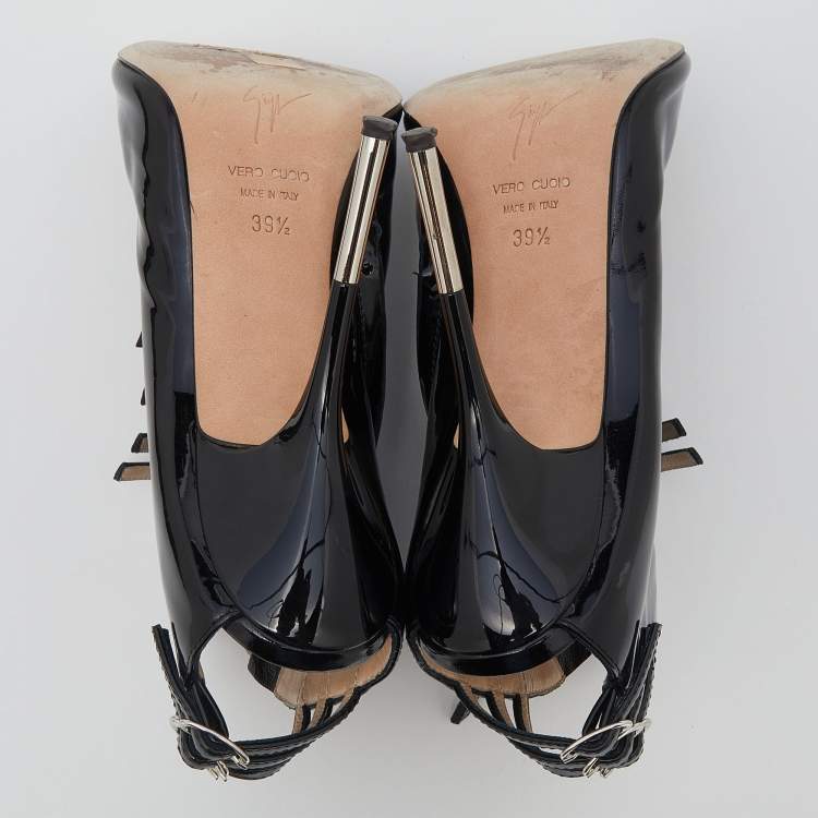 Pre Owned Giuseppe Zanotti Black Patent Leather Booties Size 39.5