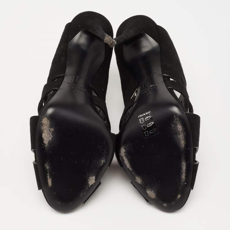 Pre Owned Giuseppe Zanotti Black  Suede Butterfly Cutout Slide Sandals Size 40