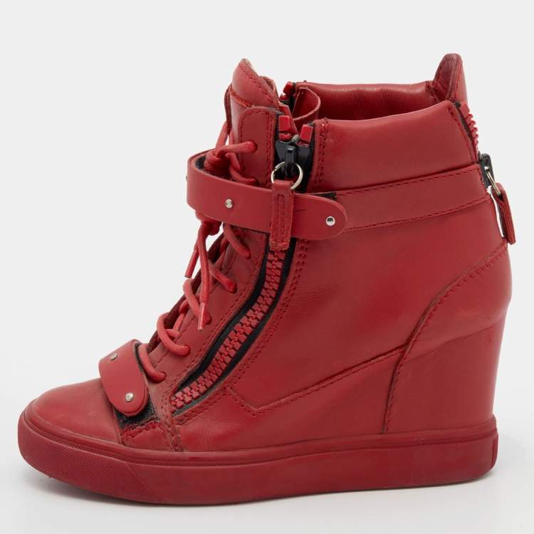 dialekt Barbermaskine Anger Giuseppe Zanotti Red Leather High Top Wedge Sneakers Size 36.5 Giuseppe  Zanotti | TLC
