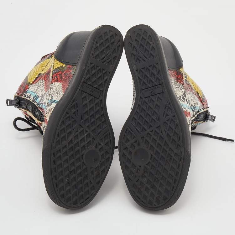 Pre Owned Giuseppe Zanotti Multicolor Snakeskin Embossed Leather High Toe Wedge Sneakers Size 39