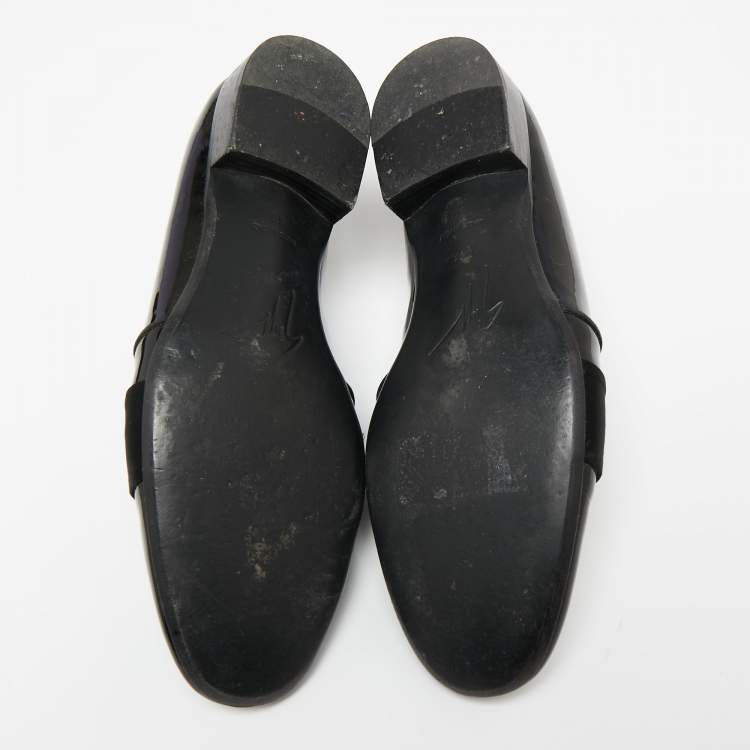 Pre Owned Giuseppe Zanotti Black Patent Leather and Satin Cap Toe Smoking Slippers Size 40
