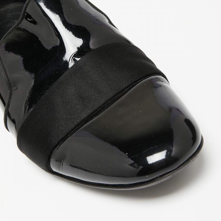 Pre Owned Giuseppe Zanotti Black Patent Leather and Satin Cap Toe Smoking Slippers Size 40