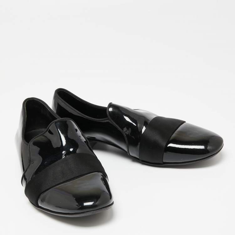Pre Owned Giuseppe Zanotti Black Patent Leather and Satin Cap Toe Smoking Slippers Size 40