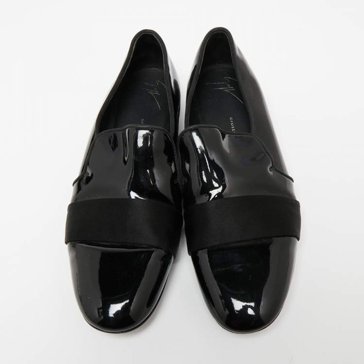 Pre Owned Giuseppe Zanotti Black Patent Leather and Satin Cap Toe Smoking Slippers Size 40