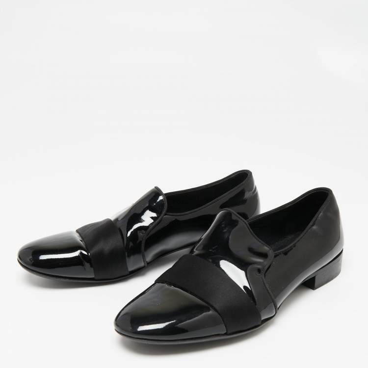 Pre Owned Giuseppe Zanotti Black Patent Leather and Satin Cap Toe Smoking Slippers Size 40