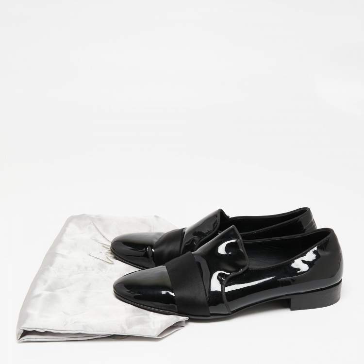Pre Owned Giuseppe Zanotti Black Patent Leather and Satin Cap Toe Smoking Slippers Size 40