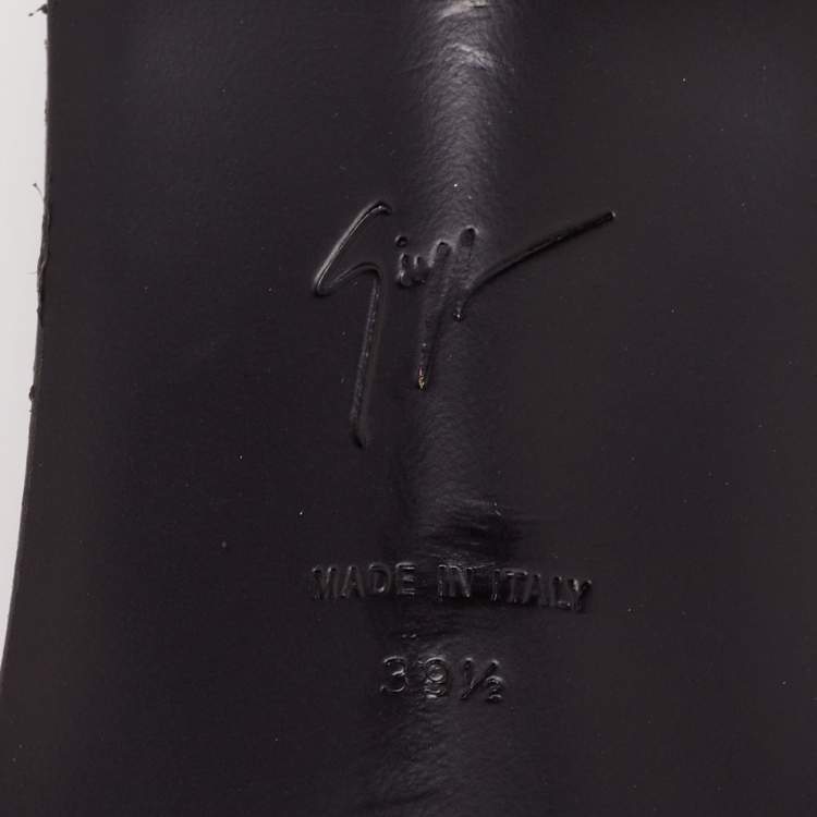 Pre Owned Giuseppe Zanotti Black Leather Crystal Embellished Ankle-Strap Sandals Size 39.5