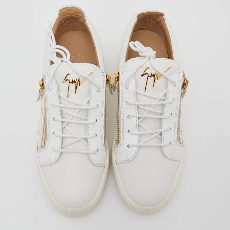 Pre Owned Giuseppe Zanotti White Leather And Patent Leather Low Top Sneakers Size 42