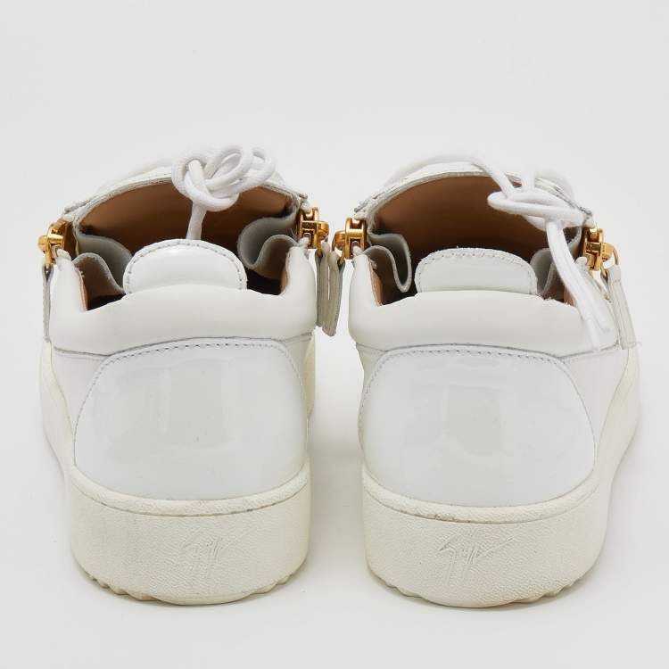 Pre Owned Giuseppe Zanotti White Leather And Patent Leather Low Top Sneakers Size 42