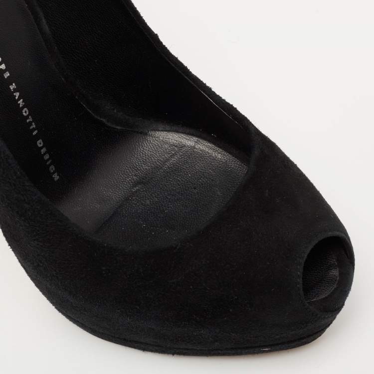Pre Owned Giuseppe Zanotti Black Suede Peep-Toe Ankle-Strap Platform Pumps Size 39