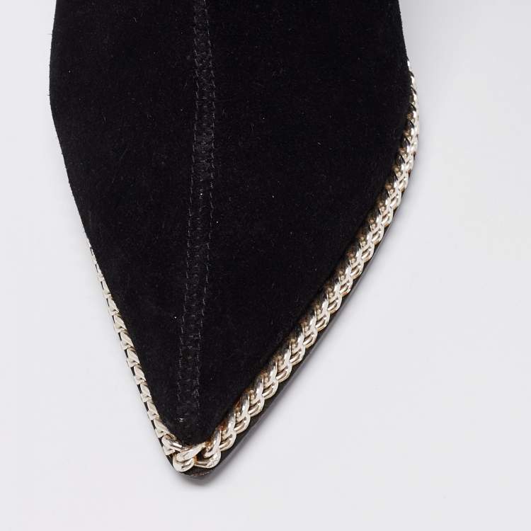 Pre Owned Giuseppe Zanotti Black Suede Jardine Chain Trim Wedge Ankle Boots Size 38