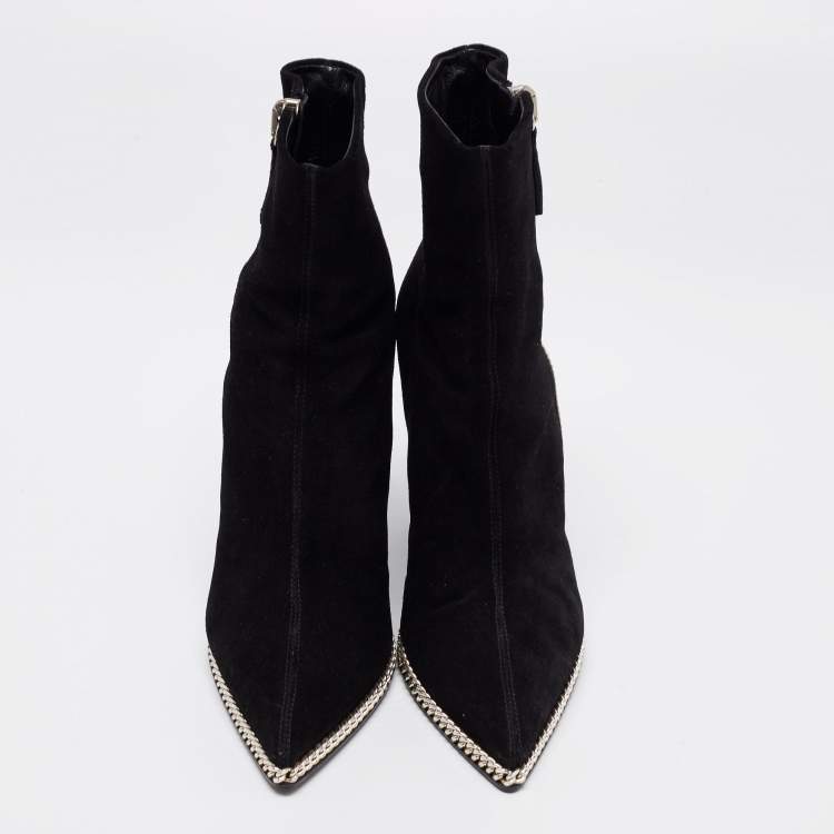 Pre Owned Giuseppe Zanotti Black Suede Jardine Chain Trim Wedge Ankle Boots Size 38