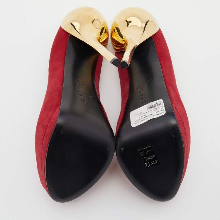 Pre Owned Giuseppe Zanotti Burgundy Suede Sharon Peep Toe Platform Pumps Size 39.5