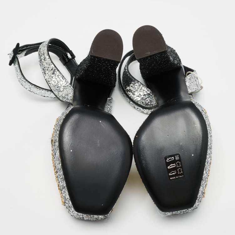 Pre Owned Giuseppe Zanotti Tri-Color Glitter Betty Peep Toe Block Heel Platform Sandals Size 39