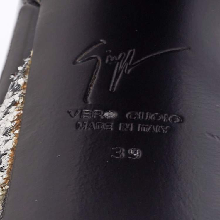 Pre Owned Giuseppe Zanotti Tri-Color Glitter Betty Peep Toe Block Heel Platform Sandals Size 39