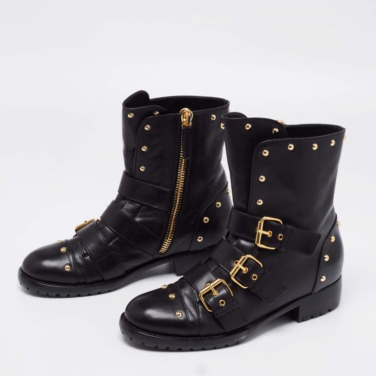 Pre Owned Giuseppe Zanotti Black Leather Buckle Ankle Boots Size 37