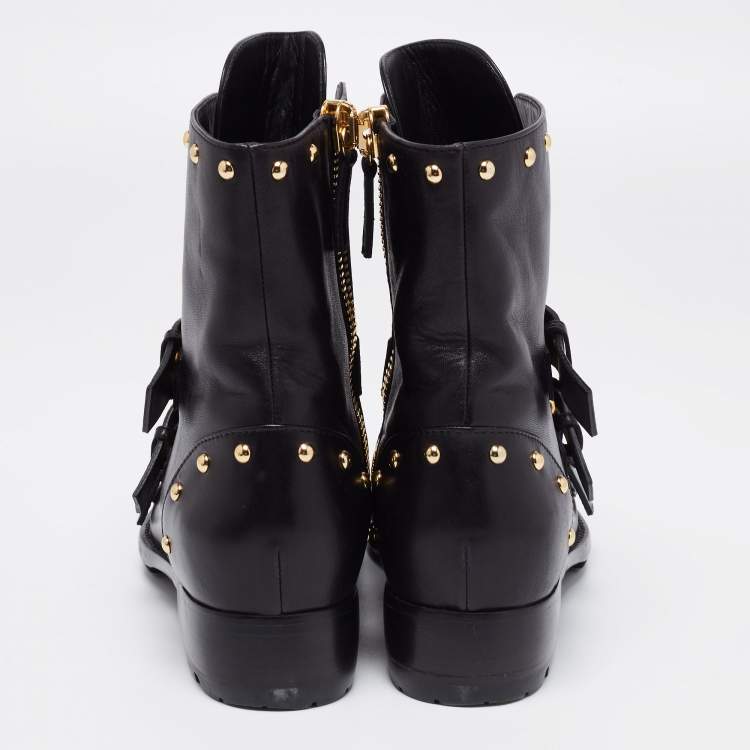 Pre Owned Giuseppe Zanotti Black Leather Buckle Ankle Boots Size 37