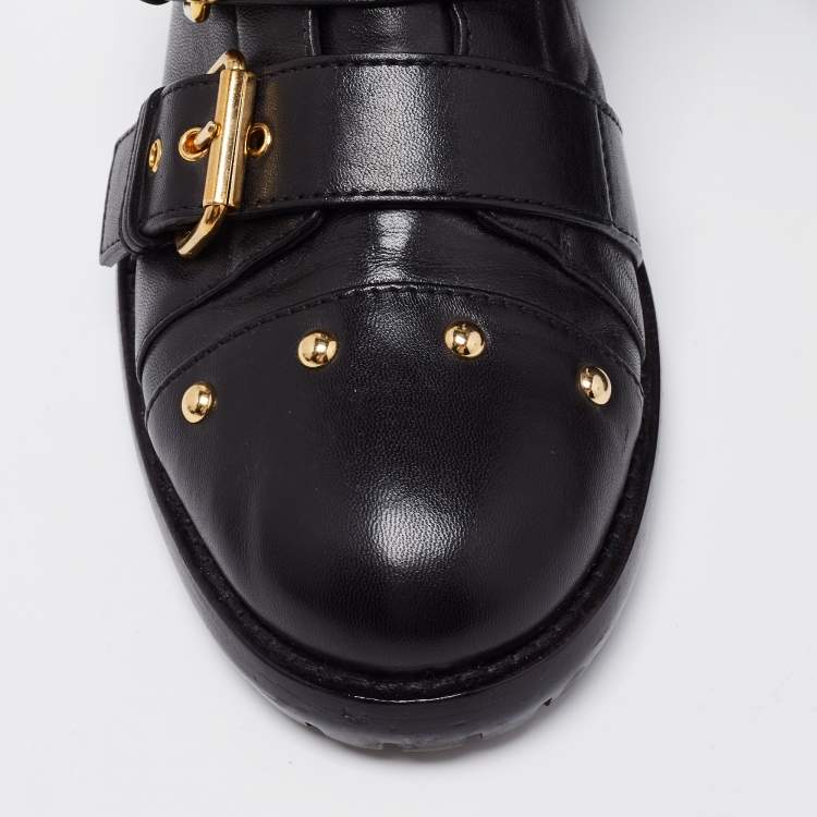 Pre Owned Giuseppe Zanotti Black Leather Buckle Ankle Boots Size 37