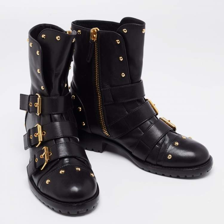 Pre Owned Giuseppe Zanotti Black Leather Buckle Ankle Boots Size 37