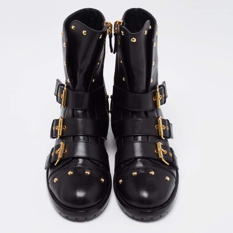 Pre Owned Giuseppe Zanotti Black Leather Buckle Ankle Boots Size 37