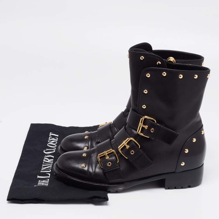 Pre Owned Giuseppe Zanotti Black Leather Buckle Ankle Boots Size 37