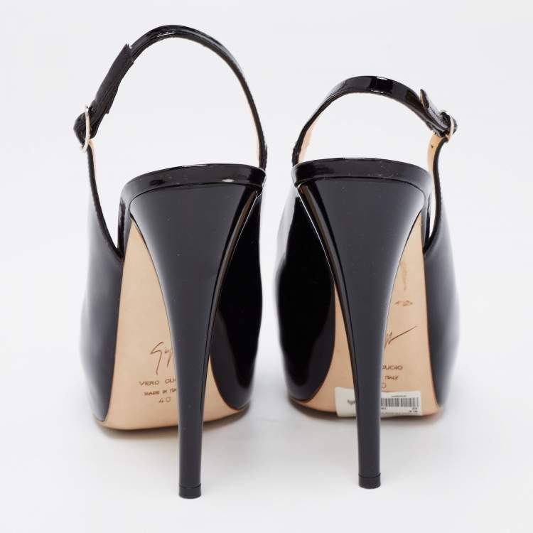 Pre Owned Giuseppe Zanotti Black Patent Leather Peep Toe Slingback Platform Sandals Size 40
