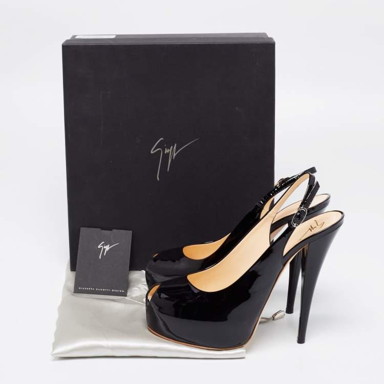 Pre Owned Giuseppe Zanotti Black Patent Leather Peep Toe Slingback Platform Sandals Size 40