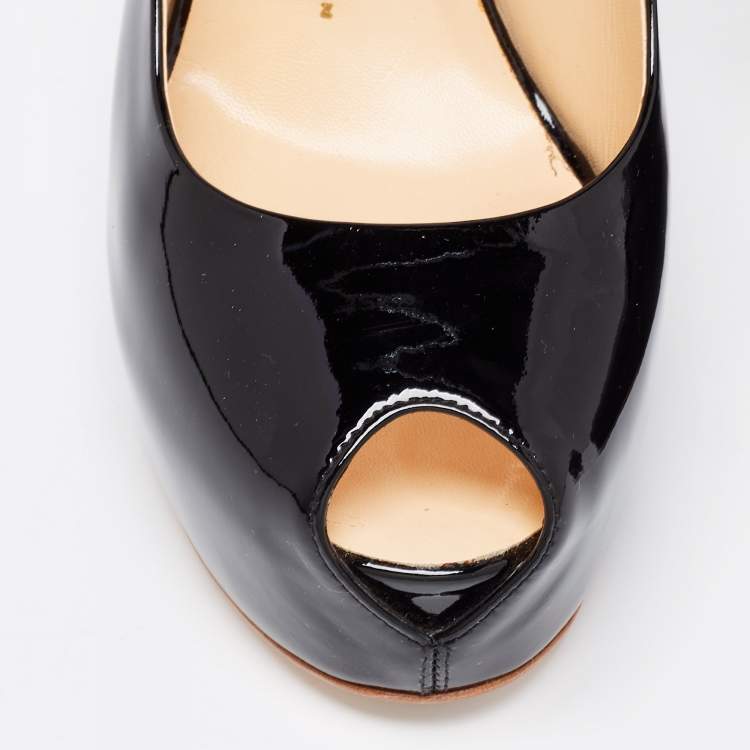 Pre Owned Giuseppe Zanotti Black Patent Leather Peep Toe Slingback Platform Sandals Size 40