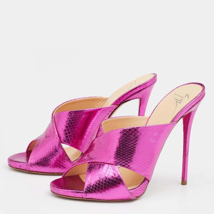 Pink discount snakeskin sandals