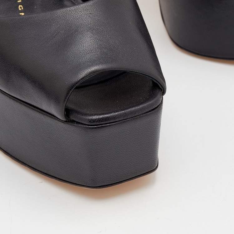 Pre Owned Giuseppe Zanotti Black Leather Lavinia Ankle Strap Platform Sandals Size 37