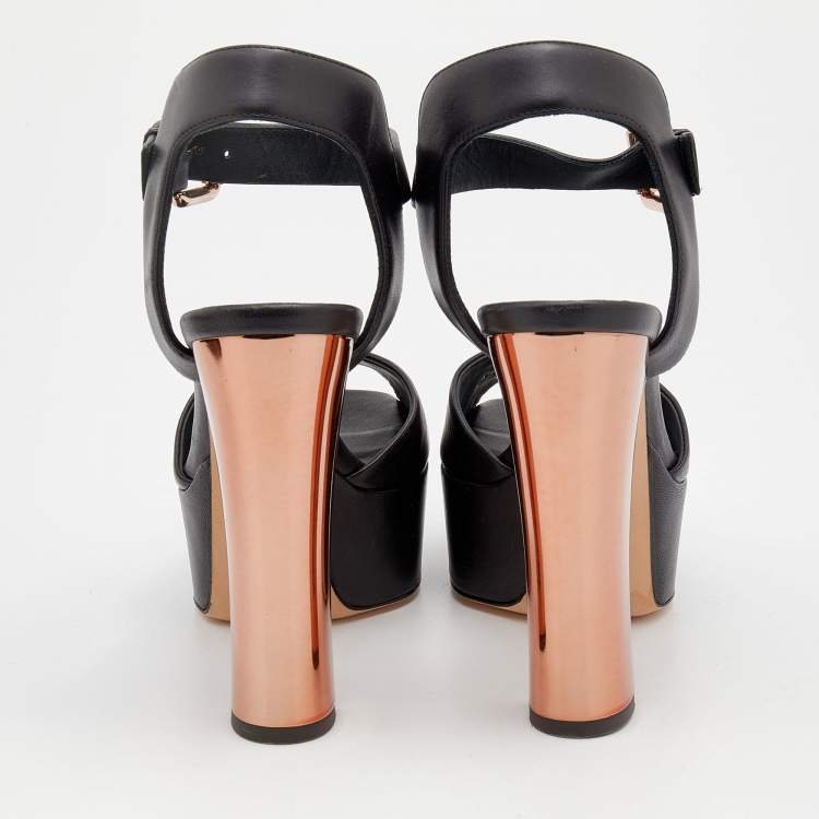 Pre Owned Giuseppe Zanotti Black Leather Lavinia Ankle Strap Platform Sandals Size 37