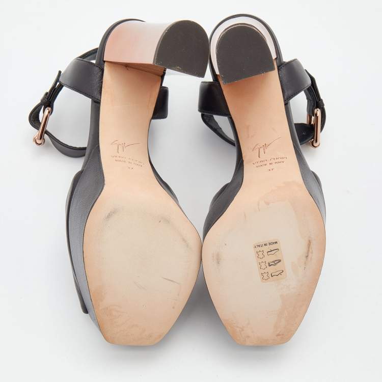 Pre Owned Giuseppe Zanotti Black Leather Lavinia Ankle Strap Platform Sandals Size 37