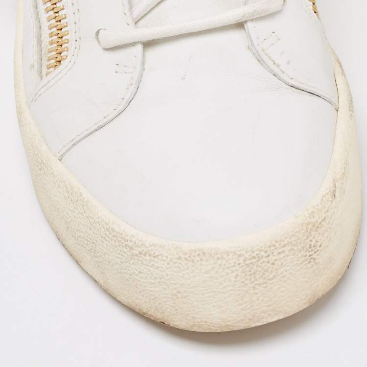 Pre Owned Giuseppe Zanotti White Leather Chain High Top Sneakers Size 37 