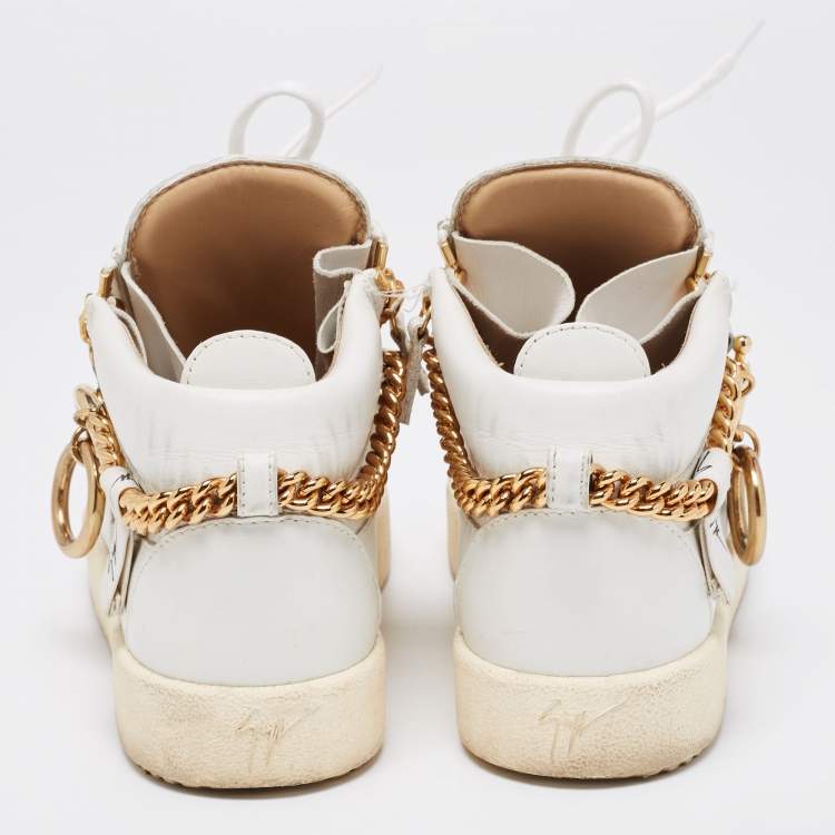Pre Owned Giuseppe Zanotti White Leather Chain High Top Sneakers Size 37 