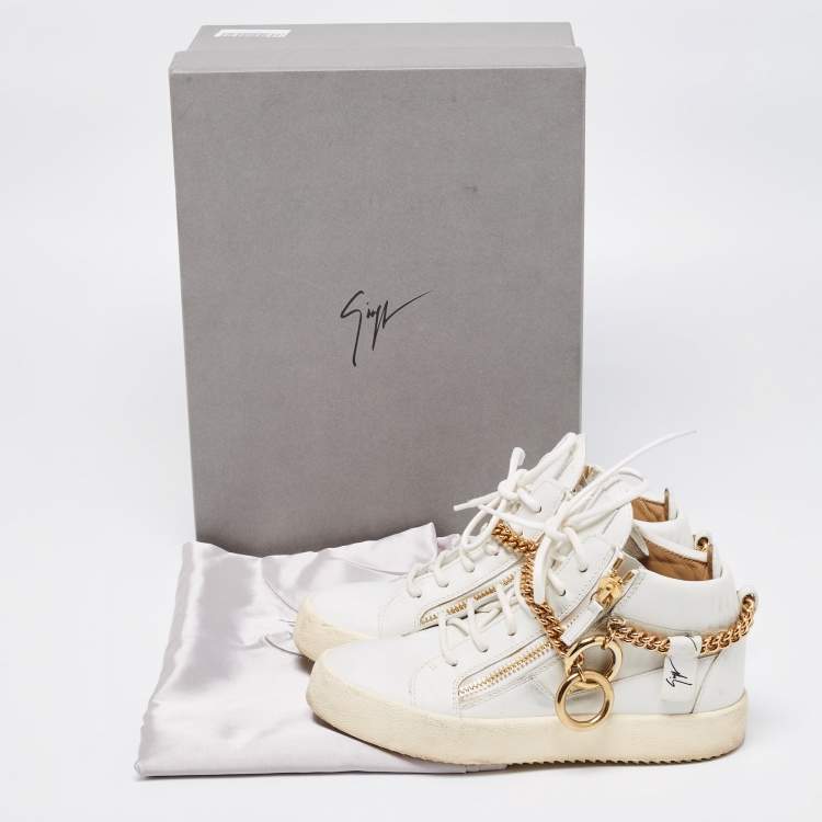 Pre Owned Giuseppe Zanotti White Leather Chain High Top Sneakers Size 37 