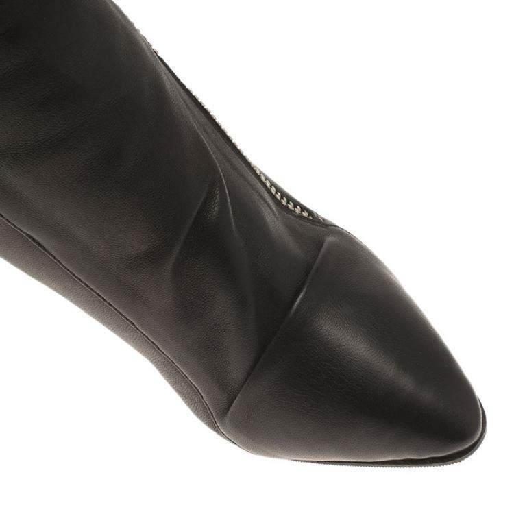 Pre Owned Giuseppe Zanotti Black Leather and Fur Lining Guaz Knee Boots Size 37