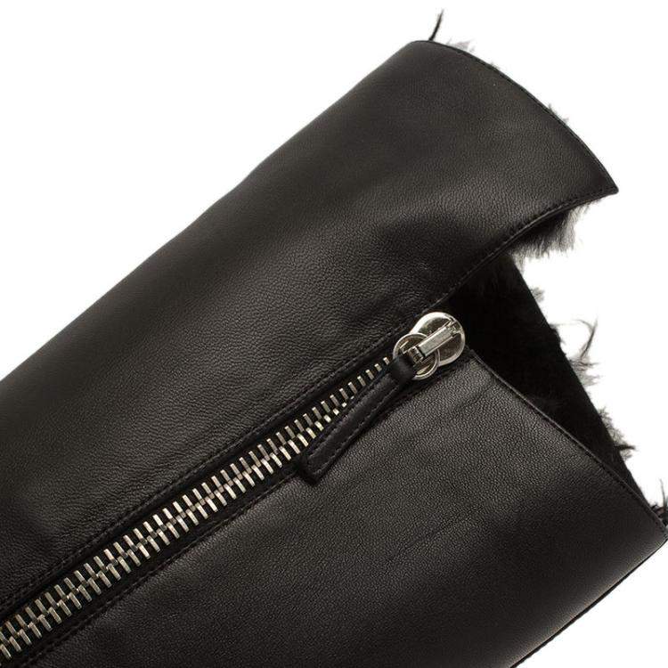 Pre Owned Giuseppe Zanotti Black Leather and Fur Lining Guaz Knee Boots Size 37