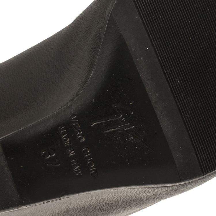 Pre Owned Giuseppe Zanotti Black Leather and Fur Lining Guaz Knee Boots Size 37