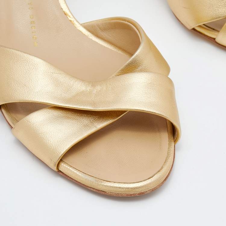 Pre Owned Giuseppe Zanotti Gold Leather Slide Sandals Size 39