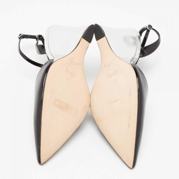 Pre Owned Giuseppe Zanotti Black/Silver Patent Leather Yvette Wedge Pointed Toe Pumps Size 40