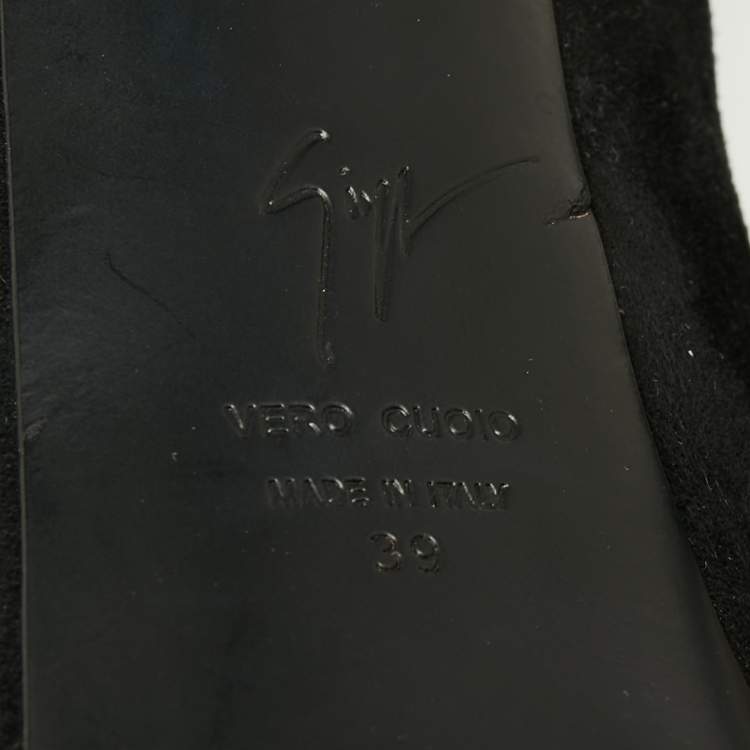 Pre Owned Giuseppe Zanotti Black Suede Crystal Embellished Peep Toe Pumps Size 39
