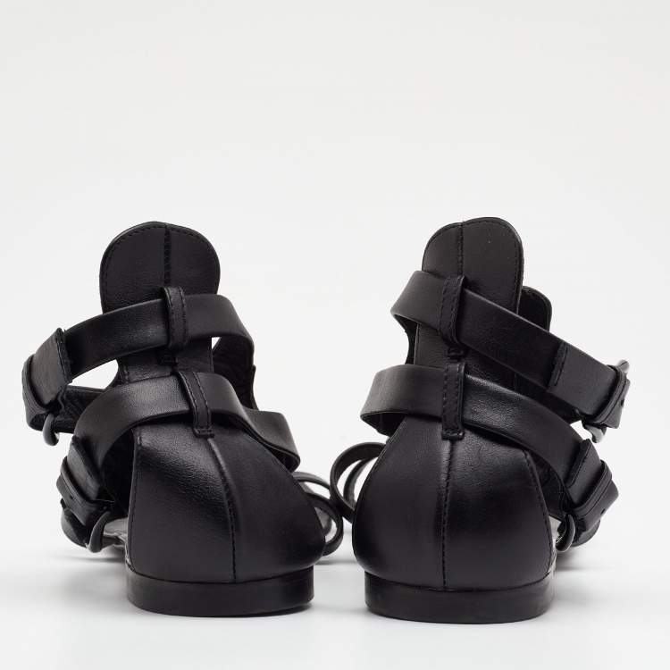 مملوكة مسبقًا Giuseppe Zanotti Black Leather Crystal Embellished Ankle Strap Flat Sandals Size 38
