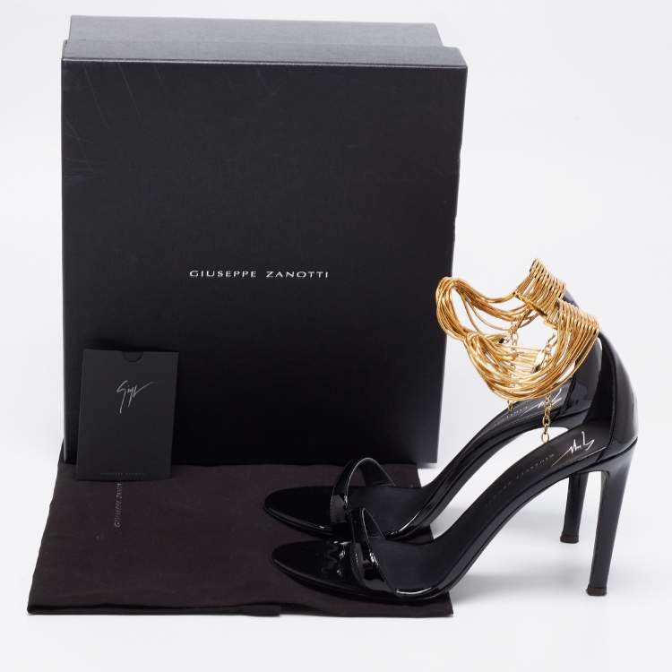 Pre Owned Giuseppe Zanotti Black Patent Leather Kay Ankle Strap Sandals Size 38