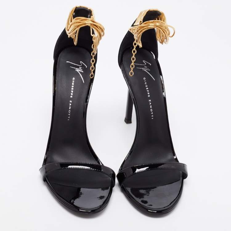 Pre Owned Giuseppe Zanotti Black Patent Leather Kay Ankle Strap Sandals Size 38
