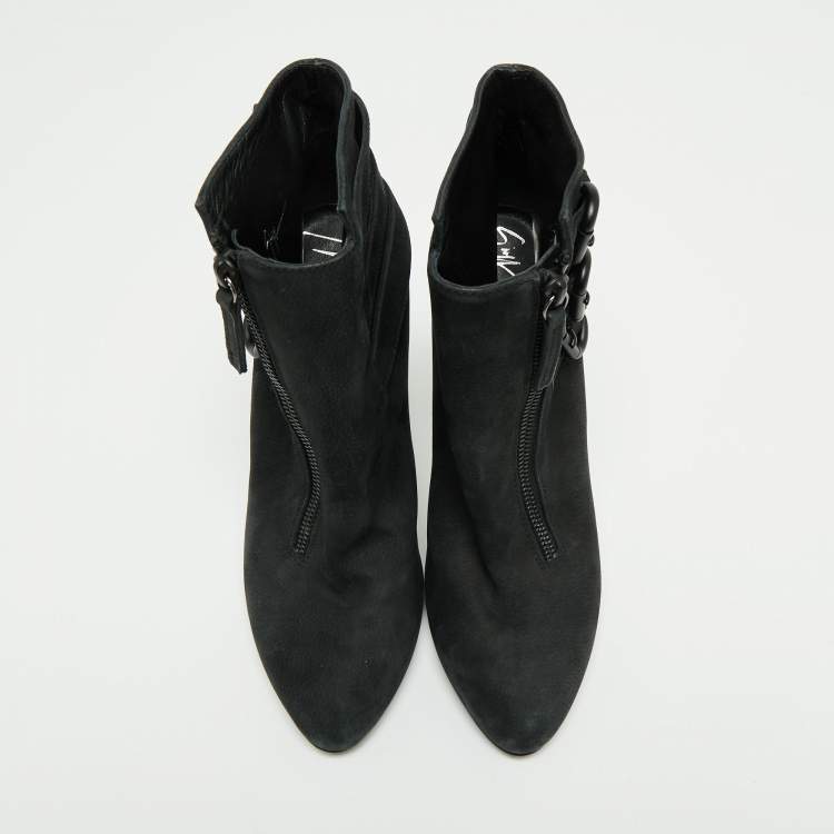 Pre Owned Giuseppe Zanotti Black Nubuck Buckle Ankle Boots Size 38.5