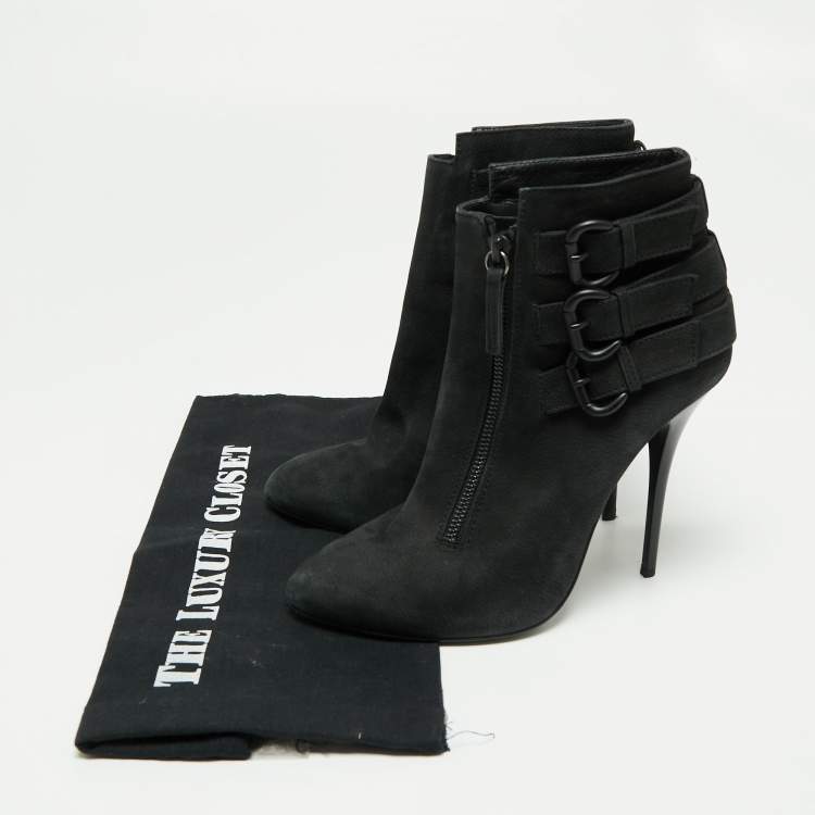 Pre Owned Giuseppe Zanotti Black Nubuck Buckle Ankle Boots Size 38.5