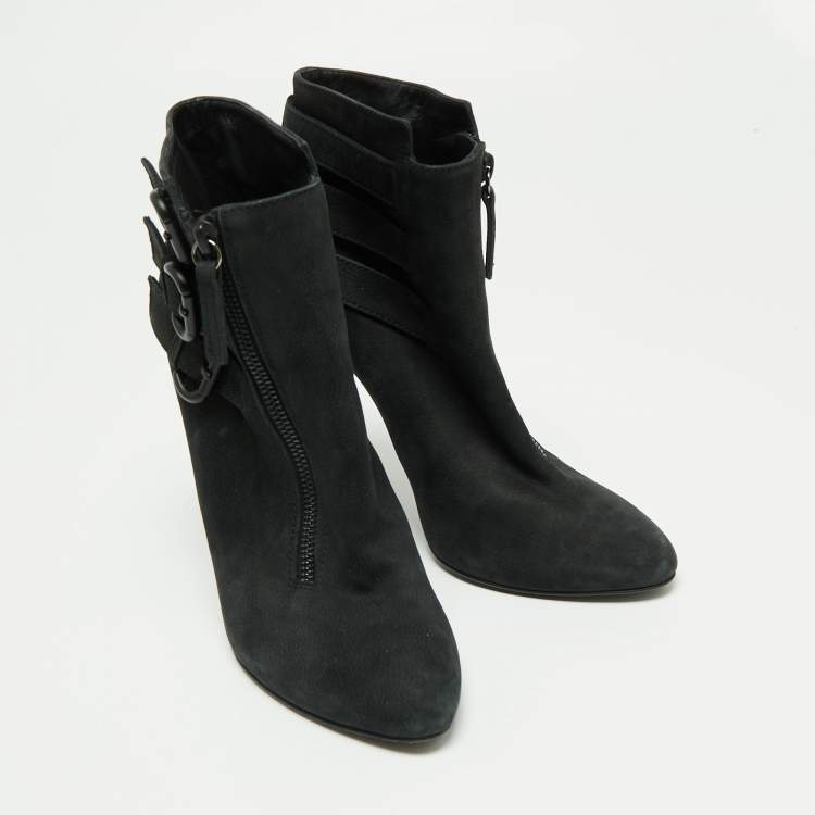 Pre Owned Giuseppe Zanotti Black Nubuck Buckle Ankle Boots Size 38.5