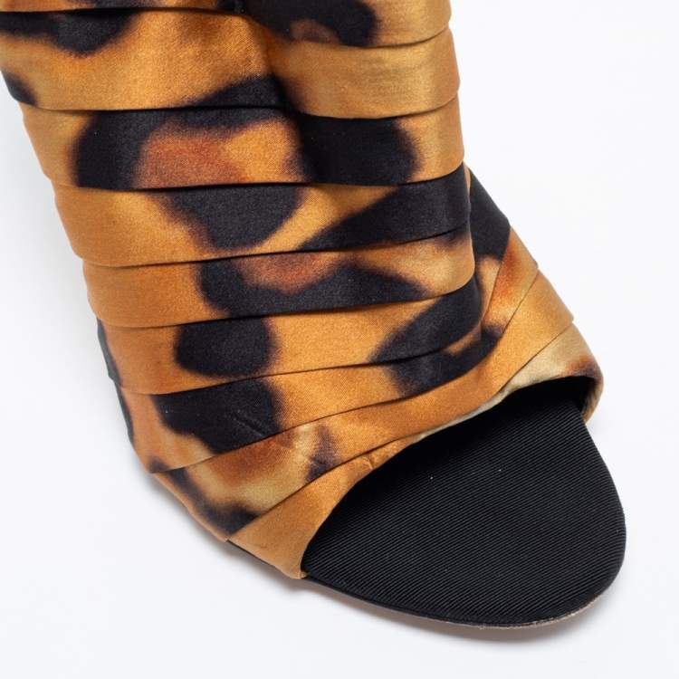 Pre Owned Giuseppe Zanotti Brown/Black Satin Slide Mule Sandals Size 38.5