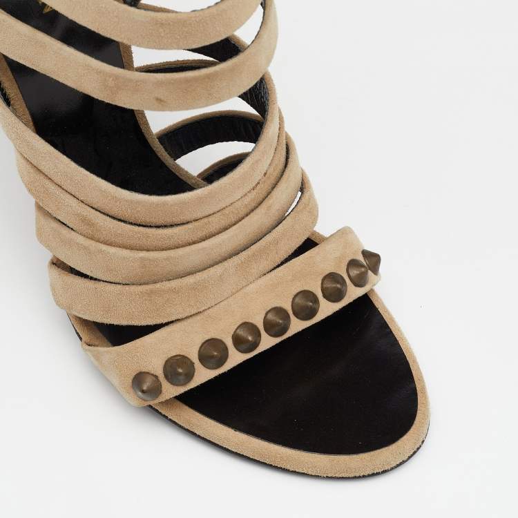 مملوكة مسبقًا Giuseppe Zanotti For Pierre Balmain Beige Suede Studded Strappy Sandals Size 40