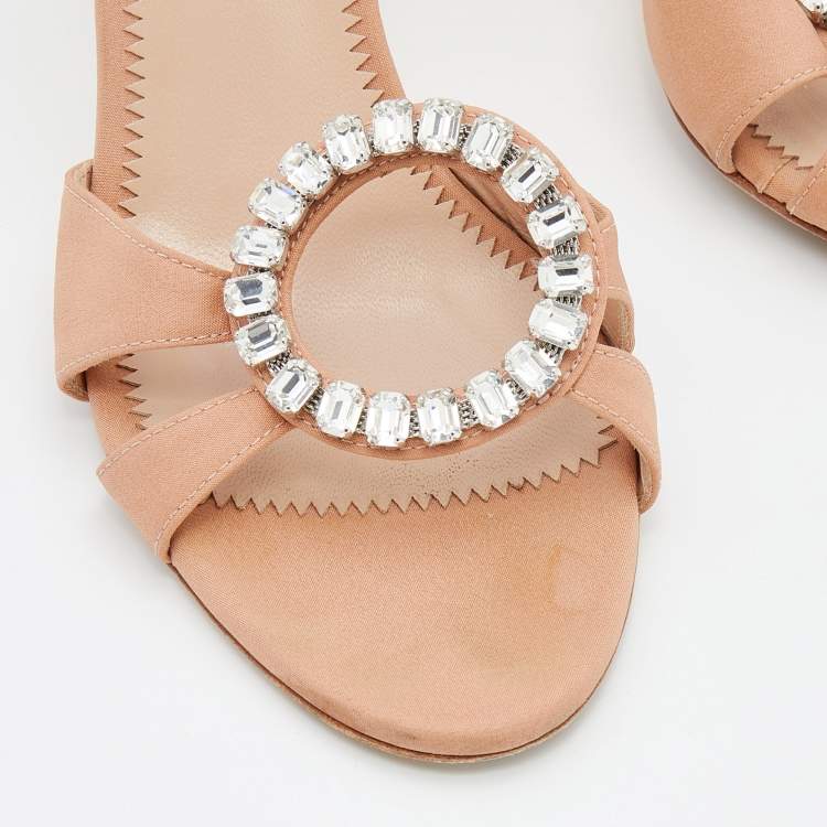 Pre Owned Giuseppe Zanotti Pale Orange Fabric Crystal Embellished Slingback Sandals Size 38